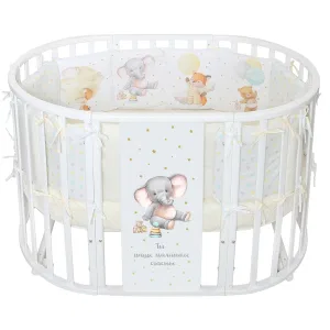 INDIGO Кровать детская Baby Sleep 7в1 (круг/овал, манеж, 2 кресла, стол) массив березы, МДФ, ПВХ (белый Слоник) INDIGO Кровать детская Baby Sleep 7в1 (круг/овал, манеж, 2 кресла, стол) массив березы, МДФ, ПВХ (белый Слоник)