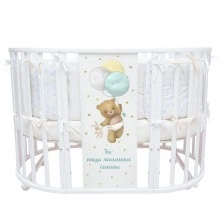 INDIGO Кровать детская Baby Sleep 7в1 (круг/овал, манеж, 2 кресла, стол) массив березы, МДФ, ПВХ (белый Мишка)