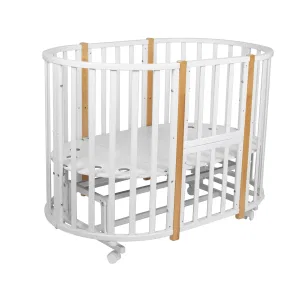 INDIGO Кровать детская Born 7в1 с поперечным маятником (круг/овал, манеж, 2 кресла, стол) массив (белый-натуральный NEW) INDIGO Кровать детская Born 7в1 с поперечным маятником (круг/овал, манеж, 2 кресла, стол) массив (белый-натуральный NEW)