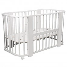 INDIGO Кровать детская Baby Line 5 в 1 (ложе 70х100 и 70х140) с поперечным маятником, массив бере (белый)