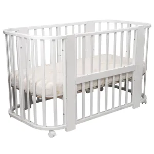 INDIGO Кровать детская Baby Line 5 в 1 (ложе 70х100 и 70х140) с поперечным маятником, массив бере (белый) INDIGO Кровать детская Baby Line 5 в 1 (ложе 70х100 и 70х140) с поперечным маятником, массив бере (белый)