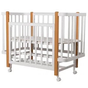 INDIGO Кровать детская Bella (ложе 120х60, закругленные углы, продольный маятник + колеса) массив б (белый-натуральный) INDIGO Кровать детская Bella (ложе 120х60, закругленные углы, продольный маятник + колеса) массив б (белый-натуральный)