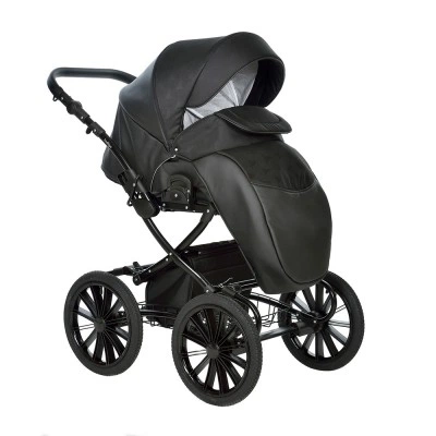 INDIGO Коляска PORTO Classic 14 Po 08 (черная кожа + черный узор) INDIGO Коляска PORTO Classic 14 Po 08 (черная кожа + черный узор)