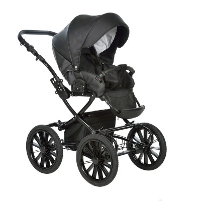 INDIGO Коляска PORTO Classic 14 Po 08 (черная кожа + черный узор) INDIGO Коляска PORTO Classic 14 Po 08 (черная кожа + черный узор)