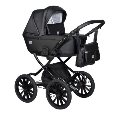 Классическая коляска Индиго BROCO Eco Plus 14, Черная кожа, возраст С рождения до 3-х лет