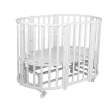 Кровать детская Indigo Born 7в1 с поперечным маятником (круг/овал, манеж, 2 кресла, стол) массив  (белый-белый)
