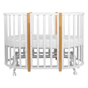 Кровать детская Indigo Born 7в1 с поперечным маятником (круг/овал, манеж, 2 кресла, стол) массив (белый-натуральный) Кровать детская Indigo Born 7в1 с поперечным маятником (круг/овал, манеж, 2 кресла, стол) массив (белый-натуральный)