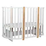 Кровать детская Indigo Born 7в1 с поперечным маятником (круг/овал, манеж, 2 кресла, стол) массив  (белый-натуральный)