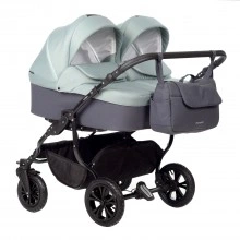 Коляска для двойни CHARLOTTE Sity DUO (Indigo) Cs 02 (т. серый + шалфей)