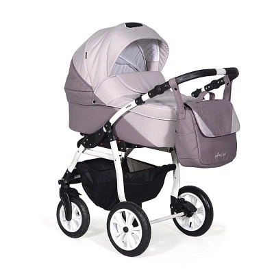 Коляска 2 в 1 Индиго ALMA Lux 2в1, Т.пудра кожа+розовый, возраст С рождения до 3-х лет