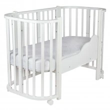 *Кровать детская Indigo Baby Lux 3 в 1 (кровать, манеж, диван) массив березы, МДФ (белый-белые стойки)