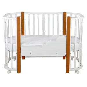 *Кровать детская Indigo Baby Lux 3 в 1 (кровать, манеж, диван) массив березы, МДФ (белый-натуральные стойки) *Кровать детская Indigo Baby Lux 3 в 1 (кровать, манеж, диван) массив березы, МДФ (белый-натуральные стойки)